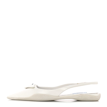 Prada Spazzolato Triangle Logo Pointed Toe Slingback Flats 37 White 1 of 12