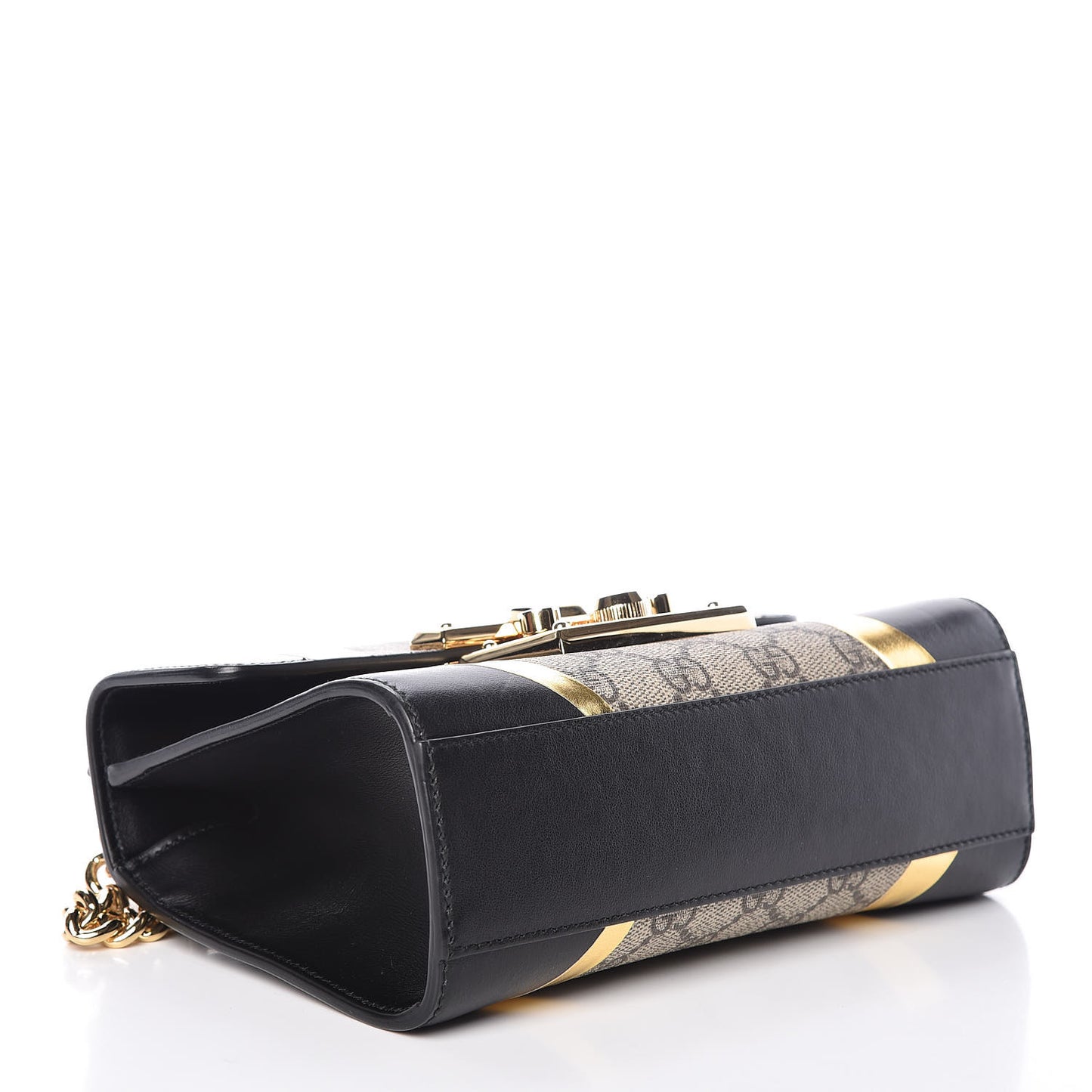 Calfskin GG Supreme Monogram Small Padlock Shoulder Bag Black Gold