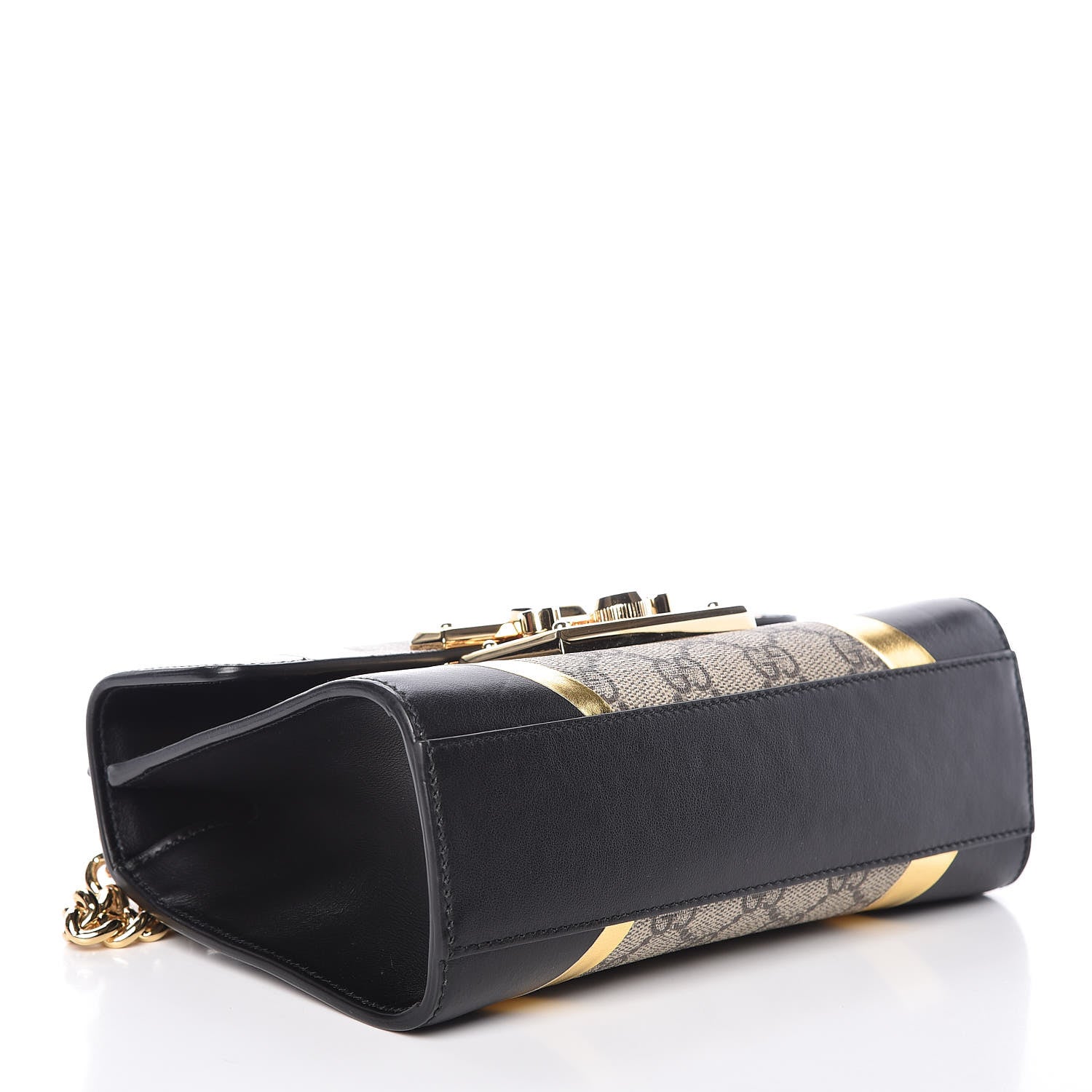 Gucci Calfskin GG Supreme Monogram Small Padlock Shoulder Bag Black Gold 4 of 13