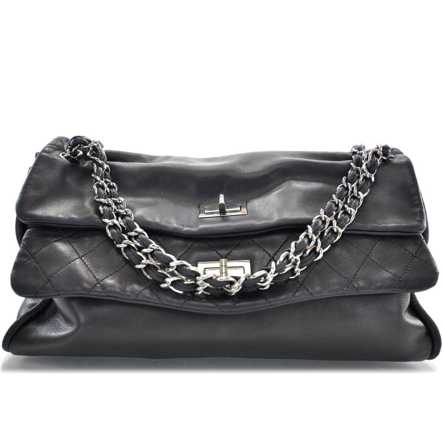 Lambskin Double Mademoiselle Jumbo Flap Black