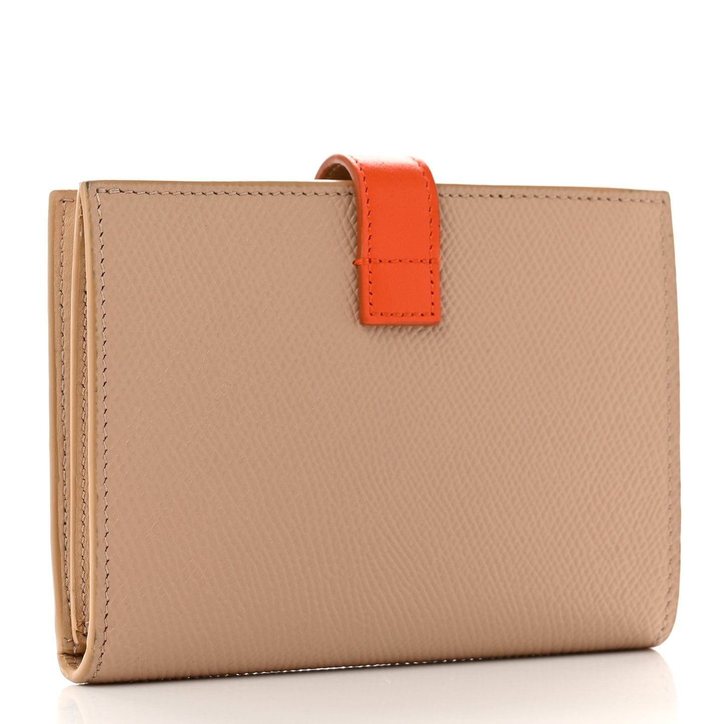 Grained Calfskin Medium Multifunction Strap Wallet Shell Pop Orange