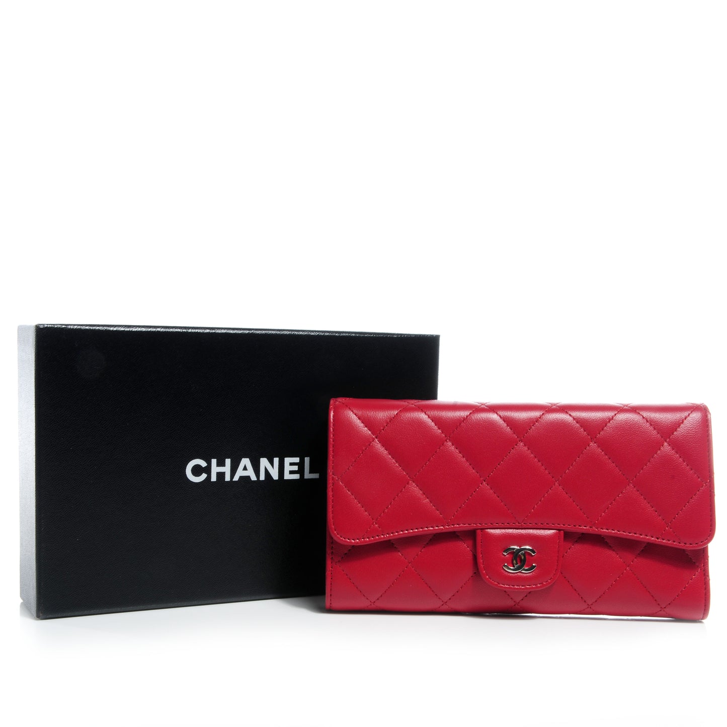 Lambskin Quilted Large Flap Wallet Red