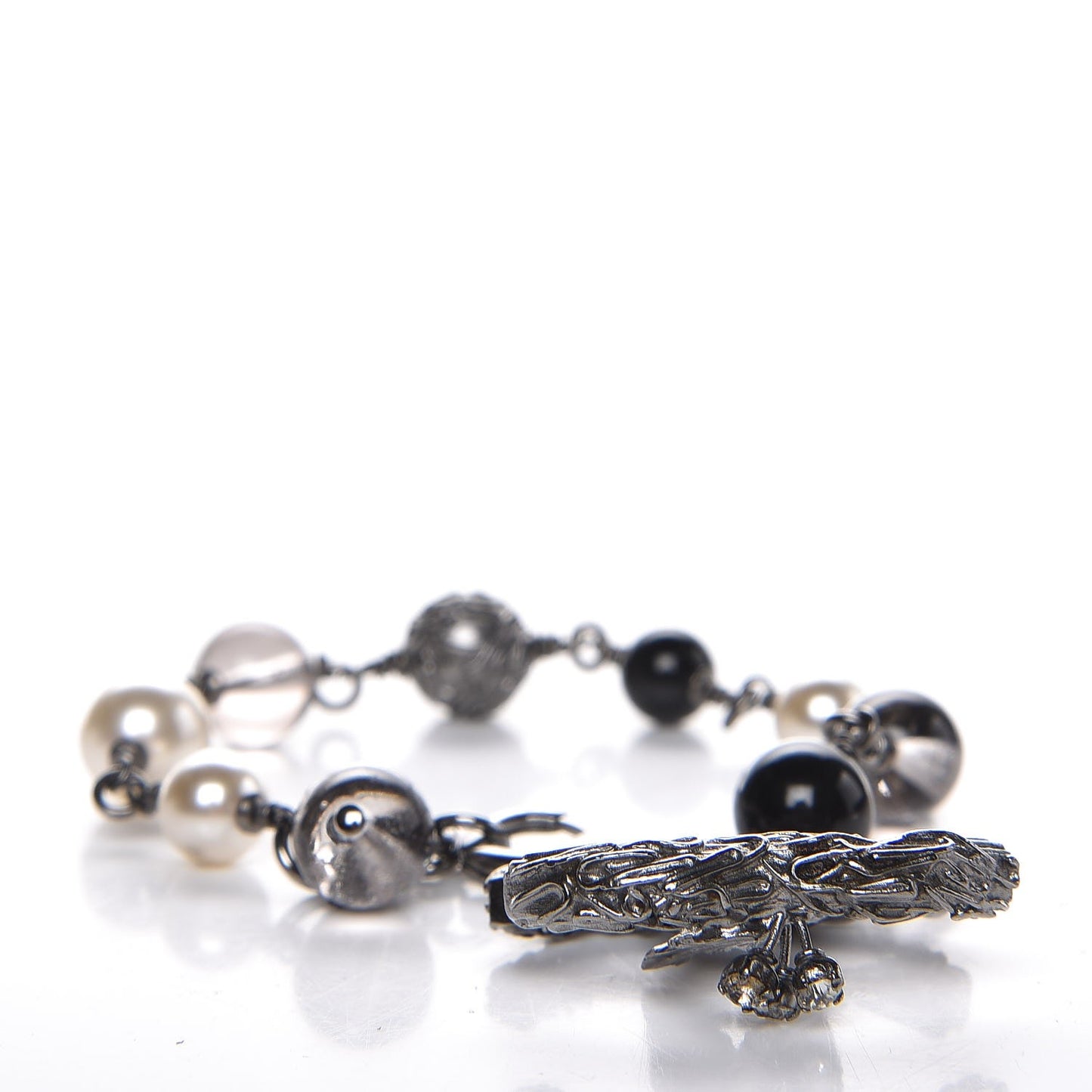 Pearl Beaded CC Bracelet Black Silver