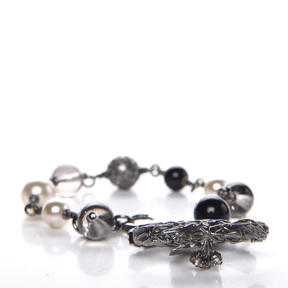 Chanel Pearl Beaded CC Bracelet Black Silver 4 of 7
