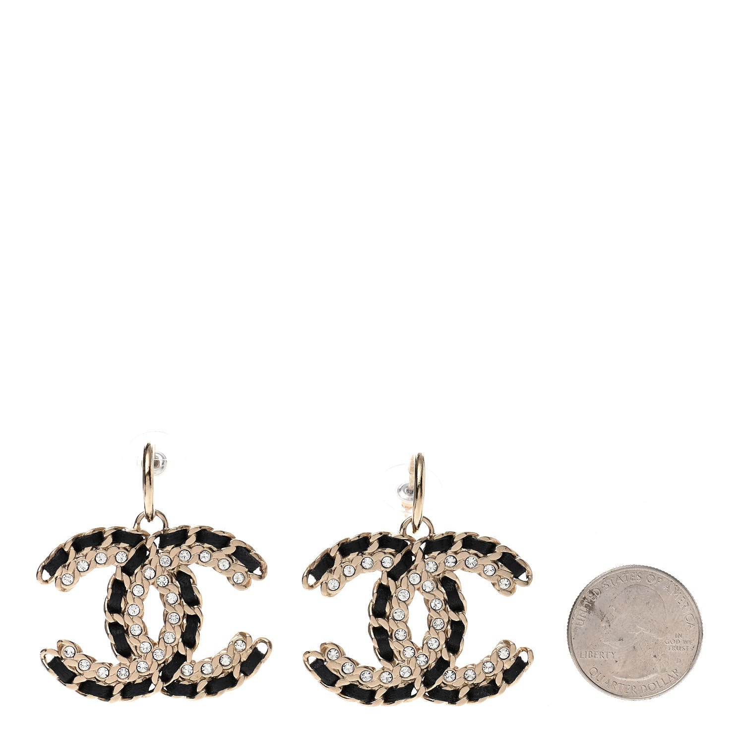 Chanel Crystal Lambskin Chain CC Vintage Allure Stud Earrings Black Gold 2 of 5