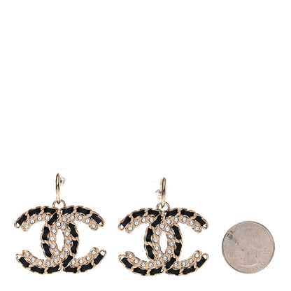 Chanel Crystal Lambskin Chain CC Vintage Allure Stud Earrings Black Gold 2 of 5