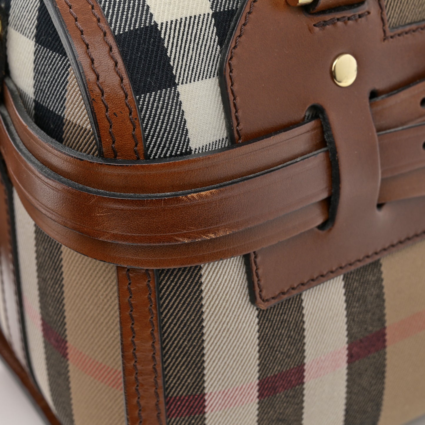 House Check Bridle Calfskin Medium Alchester Bowling Bag Dark Tan
