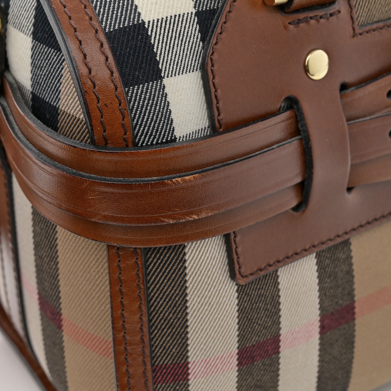 Burberry House Check Bridle Calfskin Medium Alchester Bowling Bag Dark Tan 16 of 18
