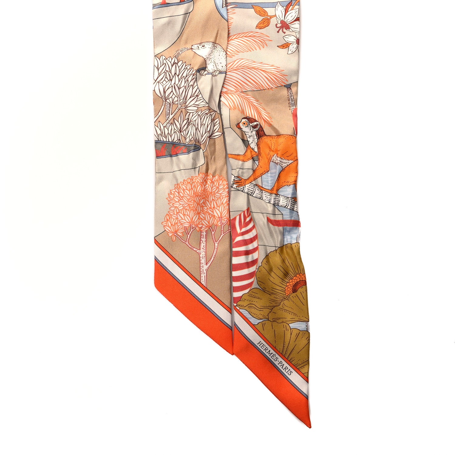 Hermes Silk Precious Paradise Twilly Beige Doré Orange Gris Bleu 2 of 4