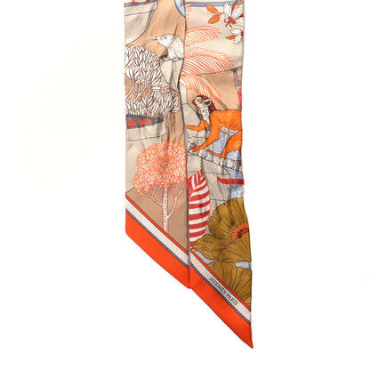 Hermes Silk Precious Paradise Twilly Beige Doré Orange Gris Bleu 2 of 4