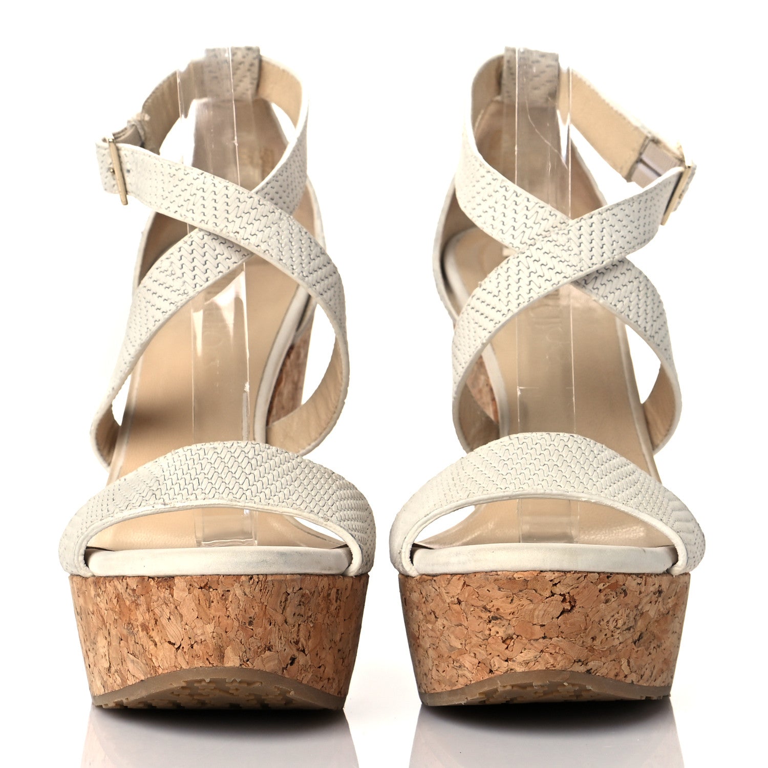 Jimmy Choo Nubuck Embossed Cork Portia 120 Wedge Sandals 38 Latte 2 of 11