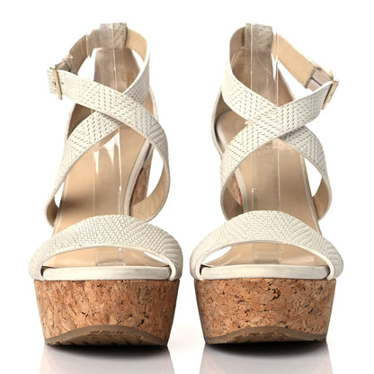 Jimmy Choo Nubuck Embossed Cork Portia 120 Wedge Sandals 38 Latte 2 of 11