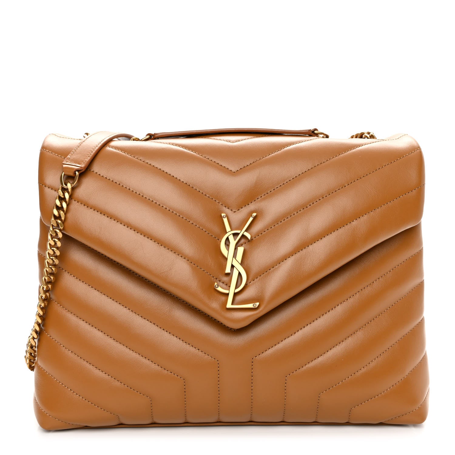 Saint Laurent Calfskin Y Quilted Monogram Medium Loulou Chain Satchel Dark Natural 1 of 9