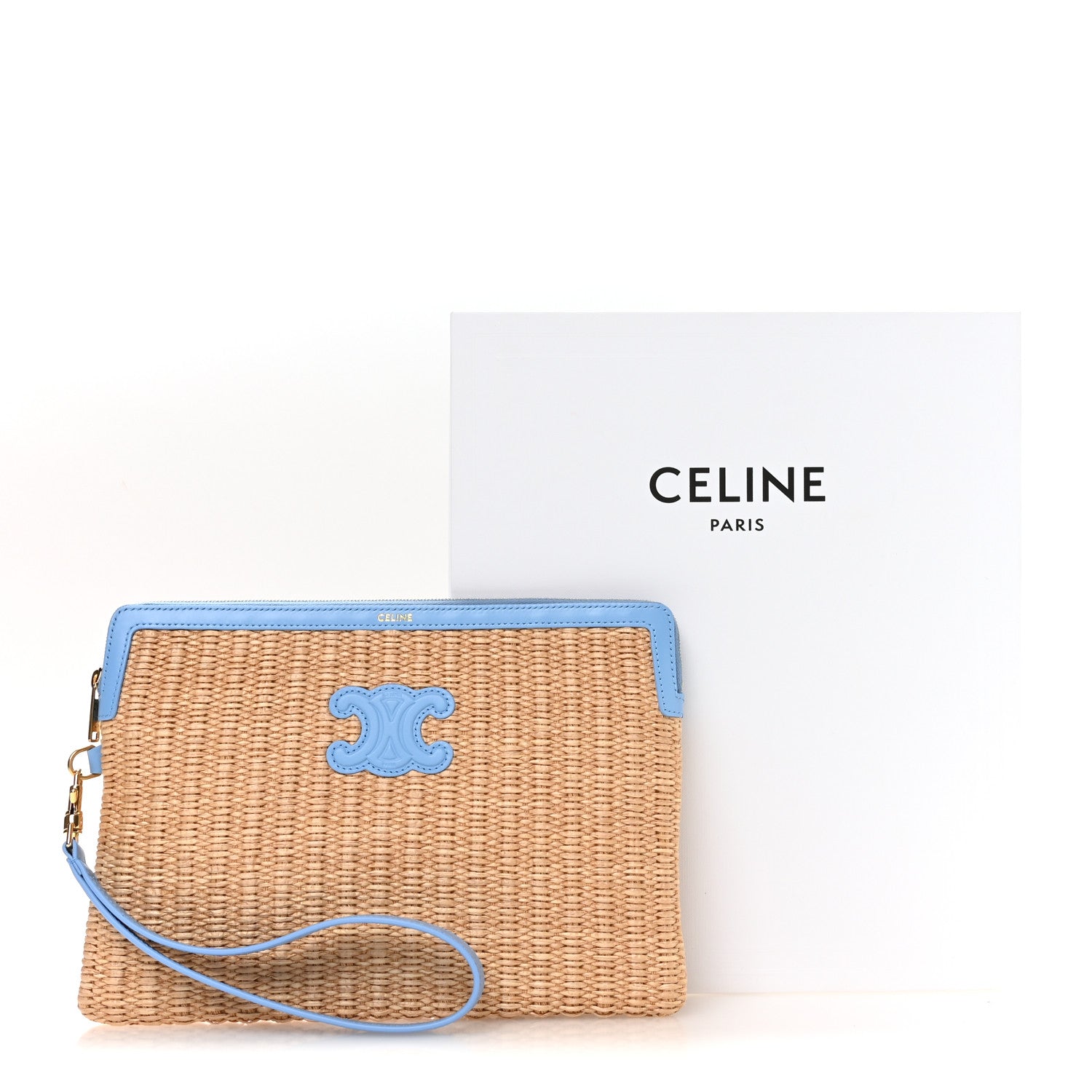 Celine Raffia Small Pouch With Strap Sky Blue 9 of 9