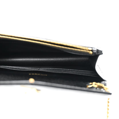 Saint Laurent Grain De Poudre Matelasse Chevron Monogram Envelope Chain Wallet Black 5 of 11