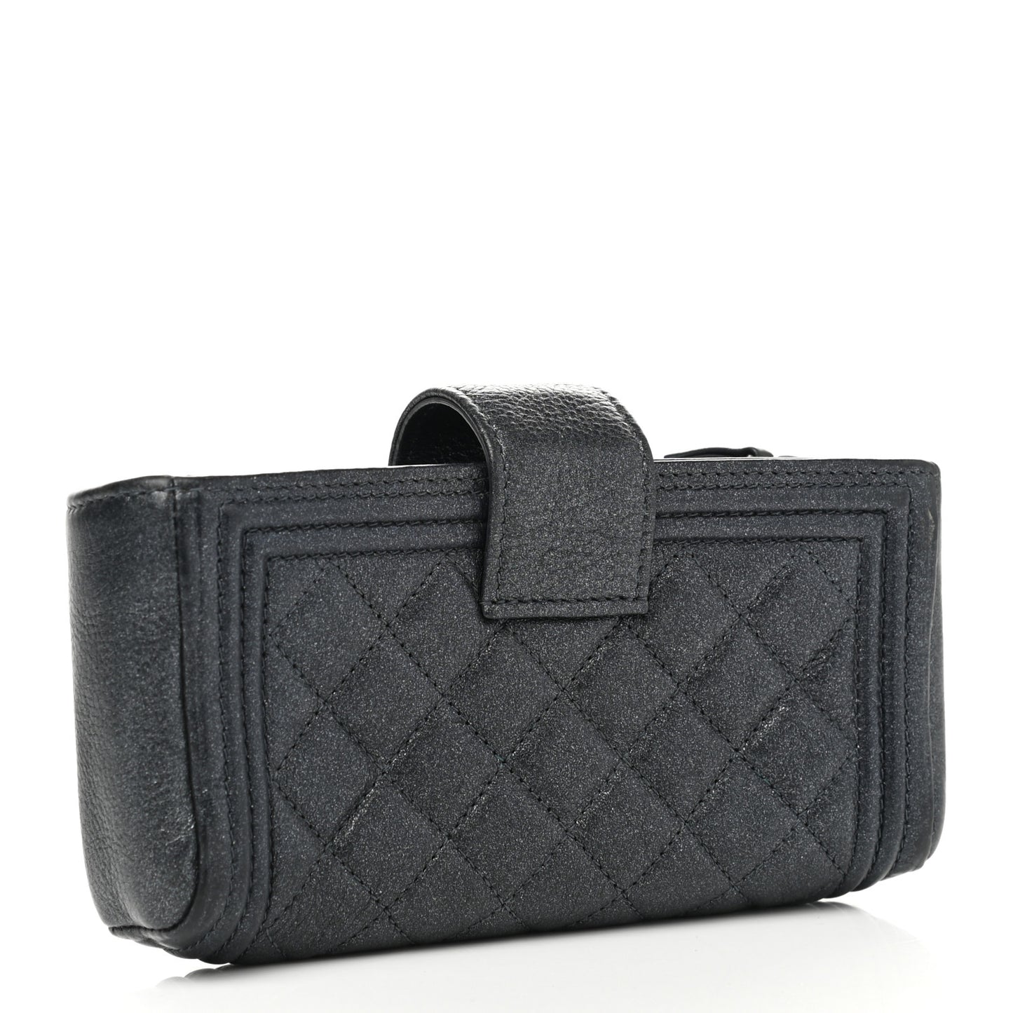 Metallic Calfskin Quilted Mini Boy Phone Holder Clutch Grey