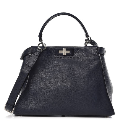 Fendi Cuoio Romano Selleria Medium Peekaboo Iconic Satchel Blue Notte 1 of 11