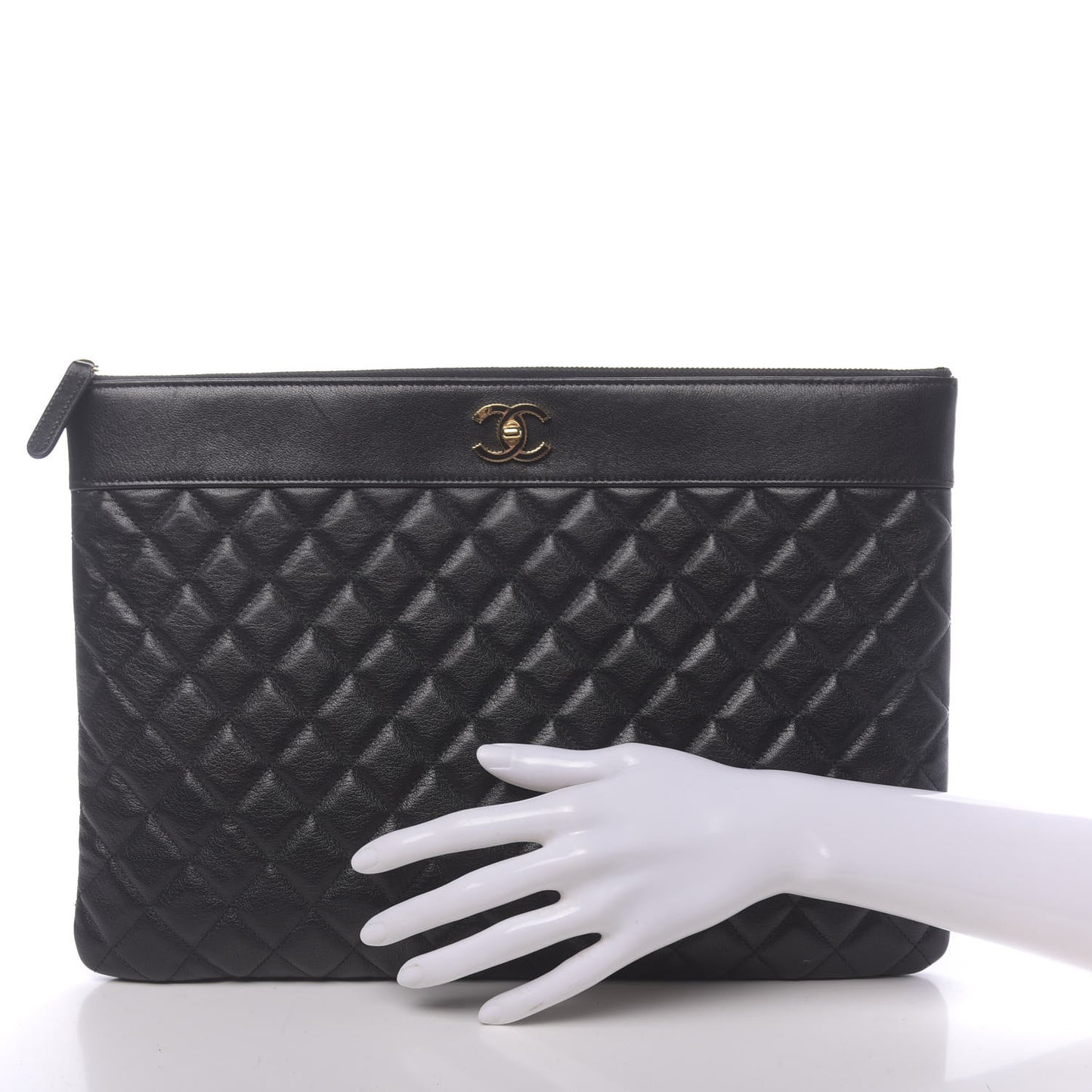 Lambskin Quilted Large Vintage Mademoiselle Cosmetic Case Black