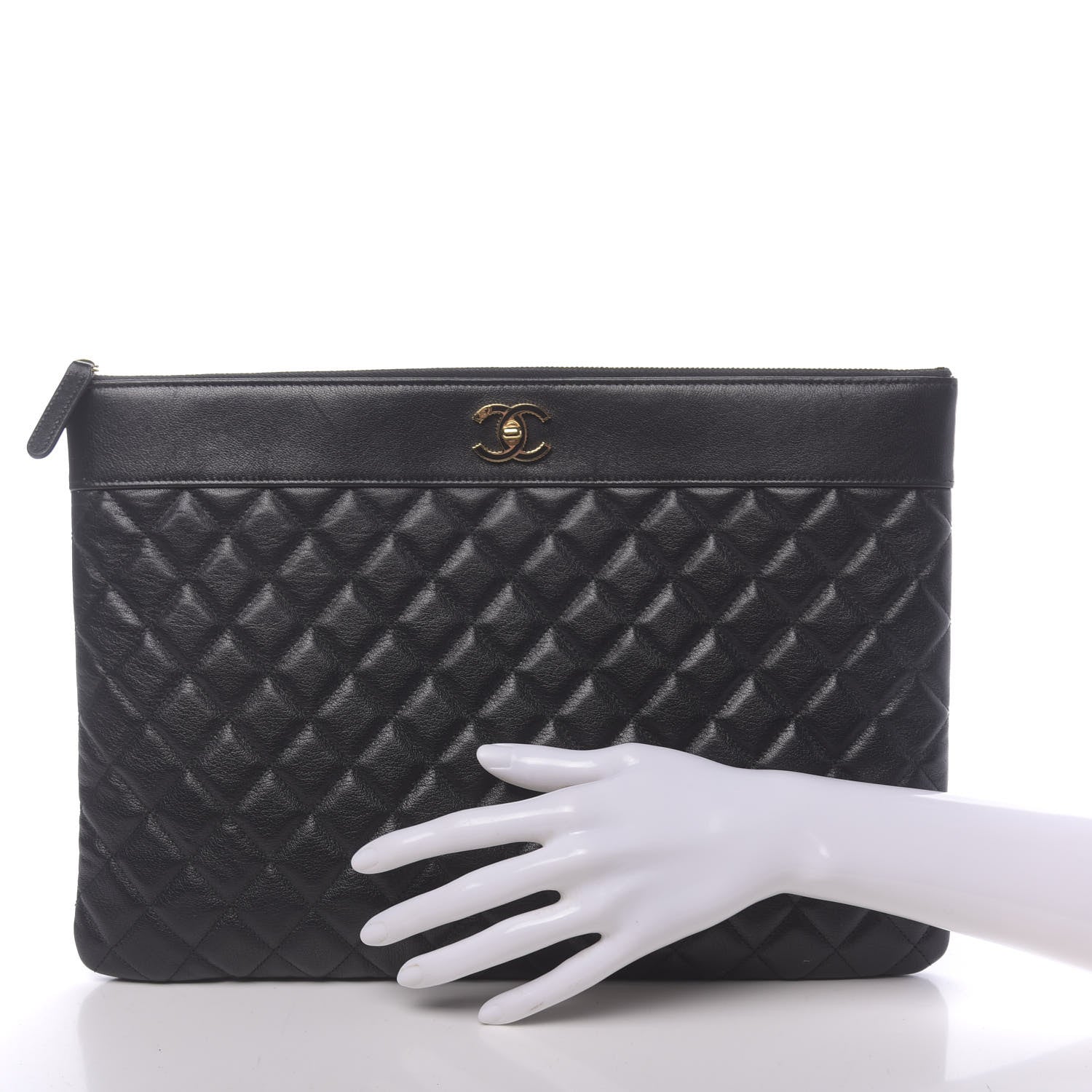 Chanel Lambskin Quilted Large Vintage Mademoiselle Cosmetic Case Black 2 of 8