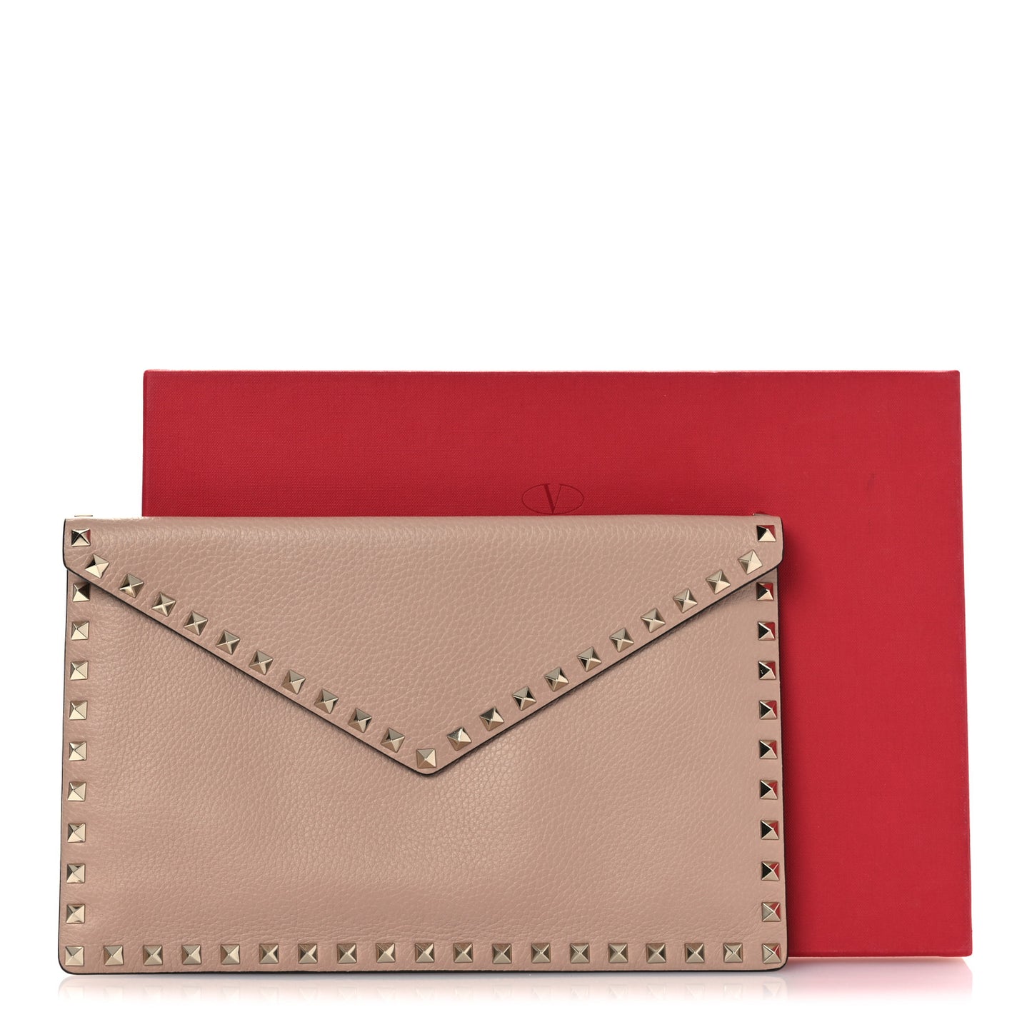 Pebbled Calfskin Large Rockstud Envelope Clutch Poudre