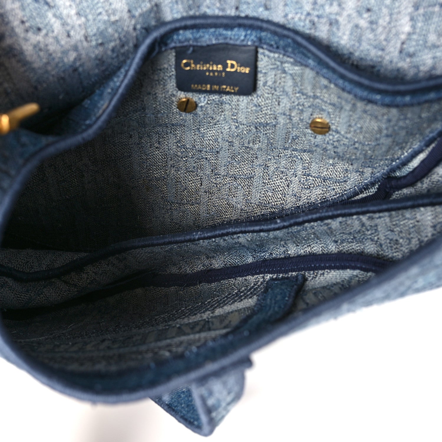 Christian Dior Oblique Embroidered Saddle Bag Denim Blue 5 of 10