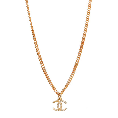 Chanel Metal Textured Crystal CC Necklace Gold 1 of 4