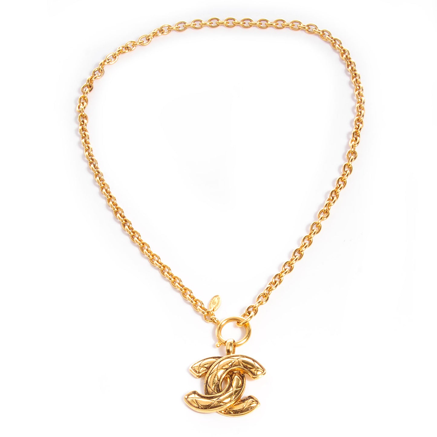 Quilted CC Long Necklace Gold