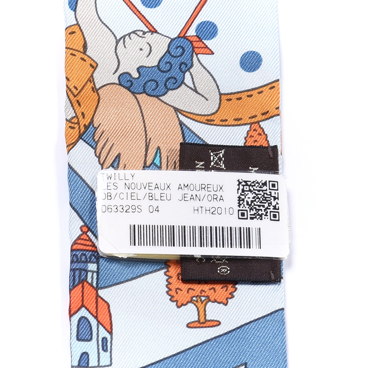Hermes Silk Les Nouveaux Amoureux de Paris Twilly Ciel Blue Jean Orange 3 of 4