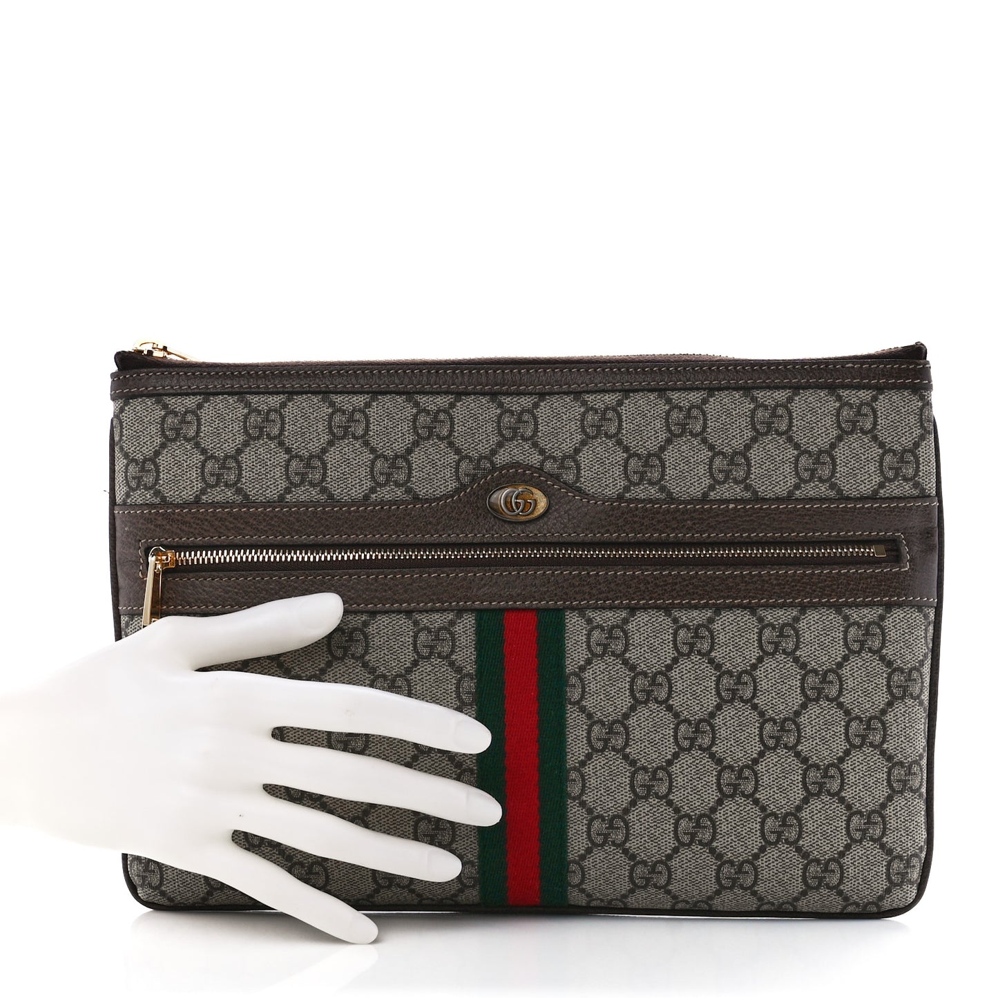 GG Supreme Monogram Large Ophidia Pouch Clutch Brown