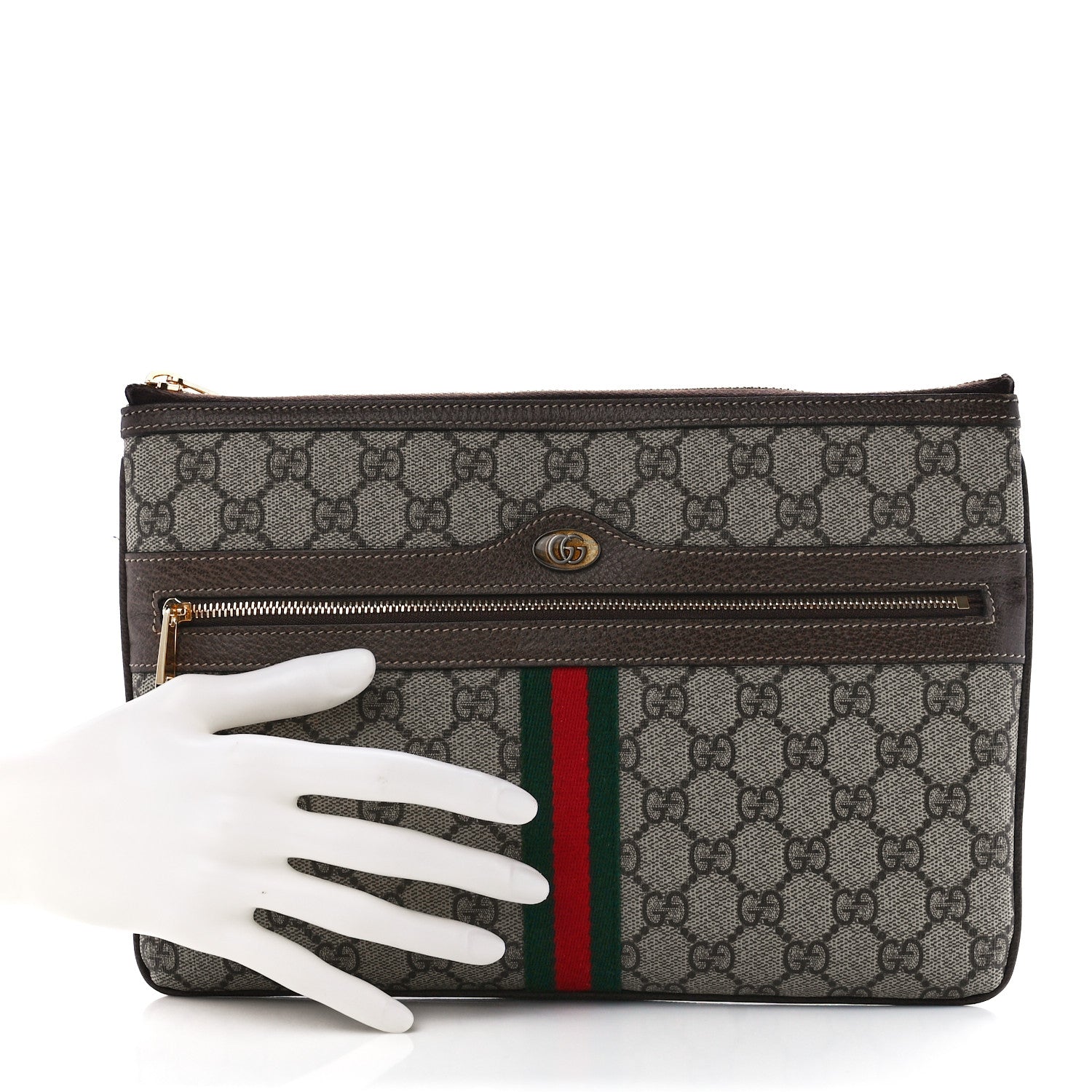 Gucci GG Supreme Monogram Large Ophidia Pouch Clutch Brown 2 of 11