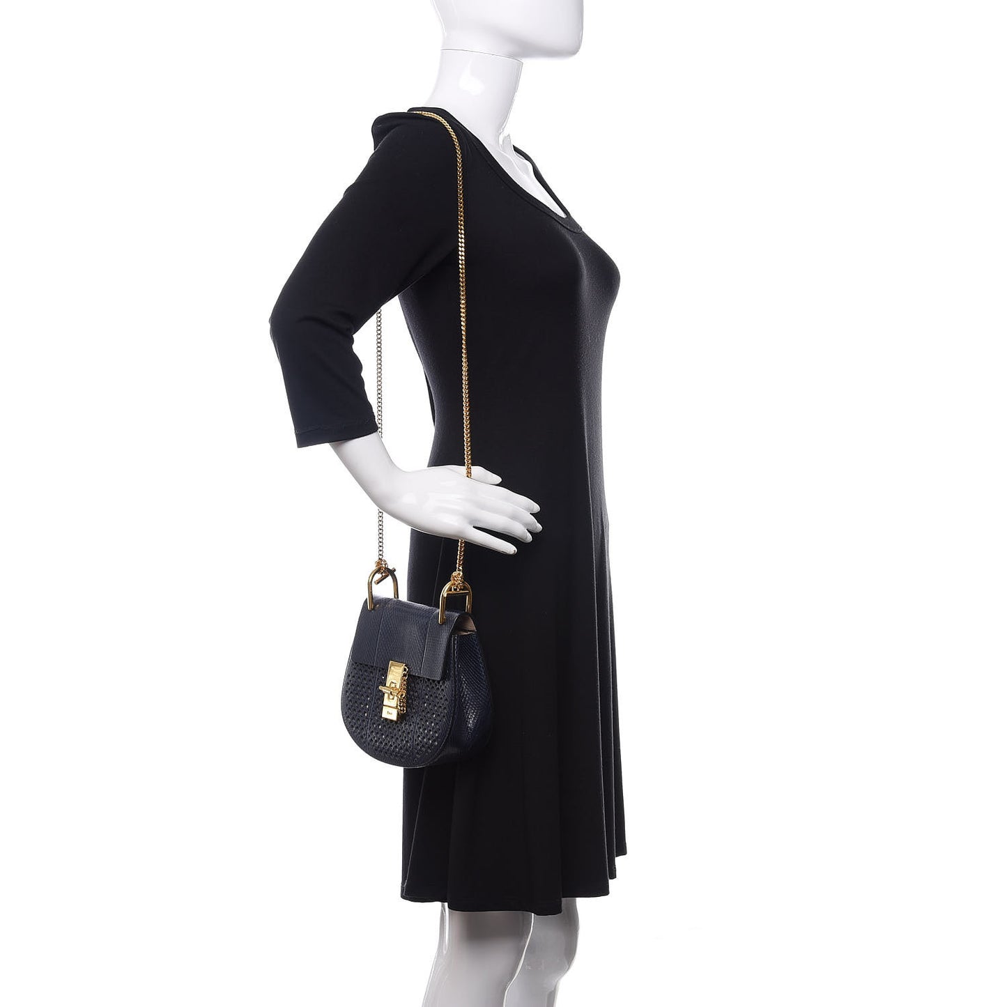 Ayers Perforated Mini Drew Shoulder Bag Navy