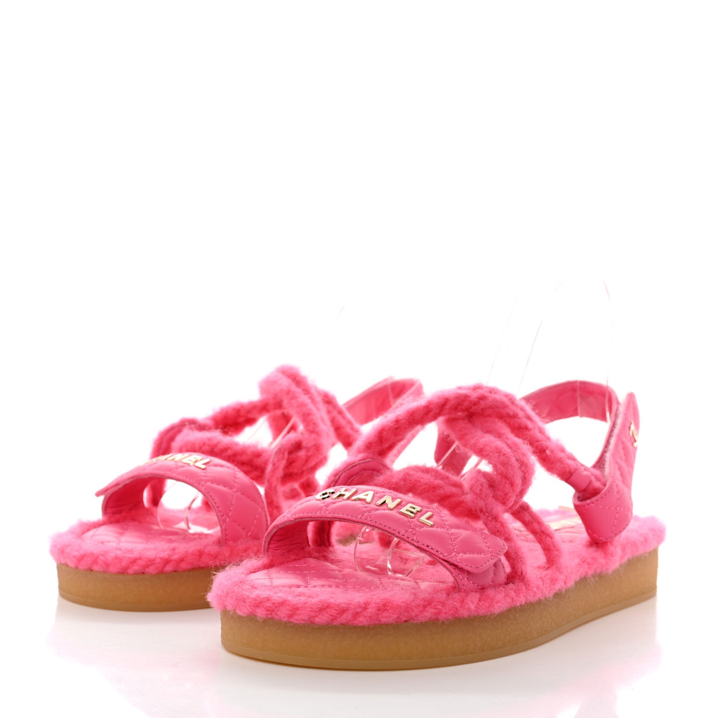 Cord Lambskin Quilted Logo Sandals 41 Pink