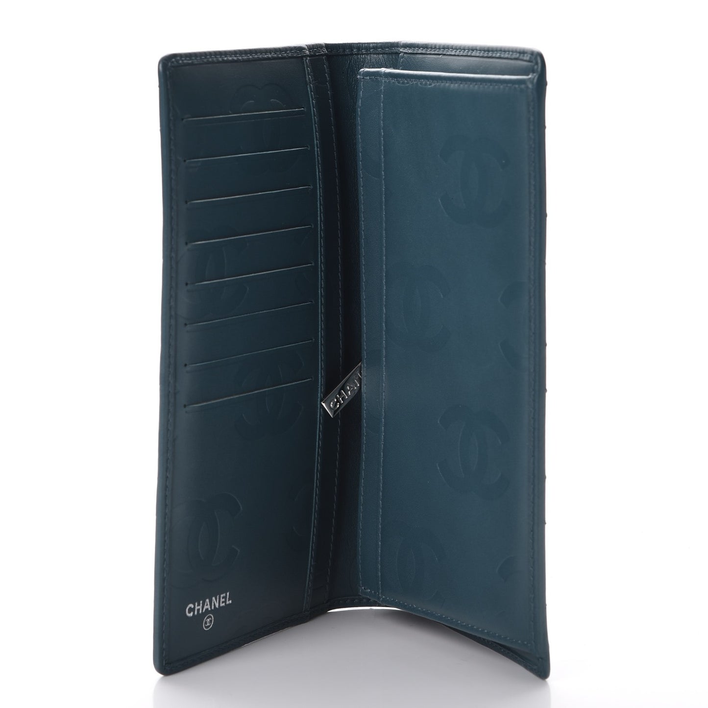Calfskin Quilted Cambon Yen Wallet Blue
