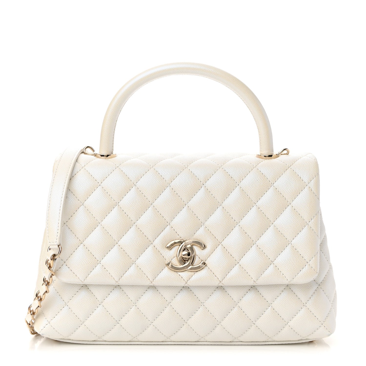 Chanel Iridescent Caviar Quilted Small Coco Handle Flap White 1 of 10