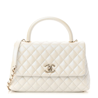 Chanel Iridescent Caviar Quilted Small Coco Handle Flap White 1 of 10