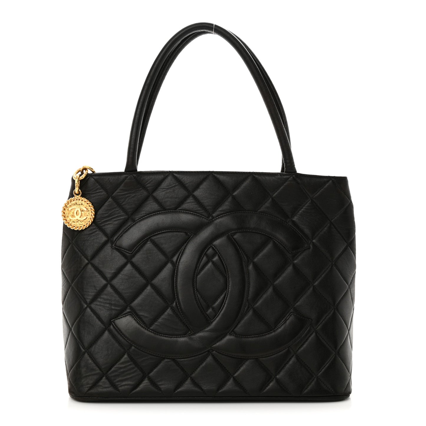 Lambskin Quilted Medallion Tote Dark Brown