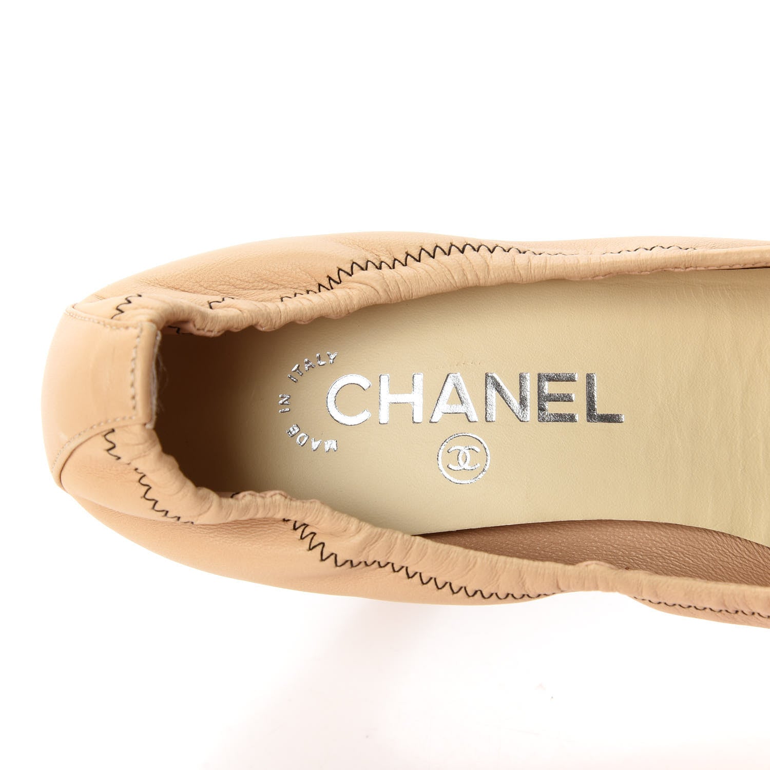Chanel Lambskin Elastic Cap Toe Pumps 38 Beige Black 7 of 9