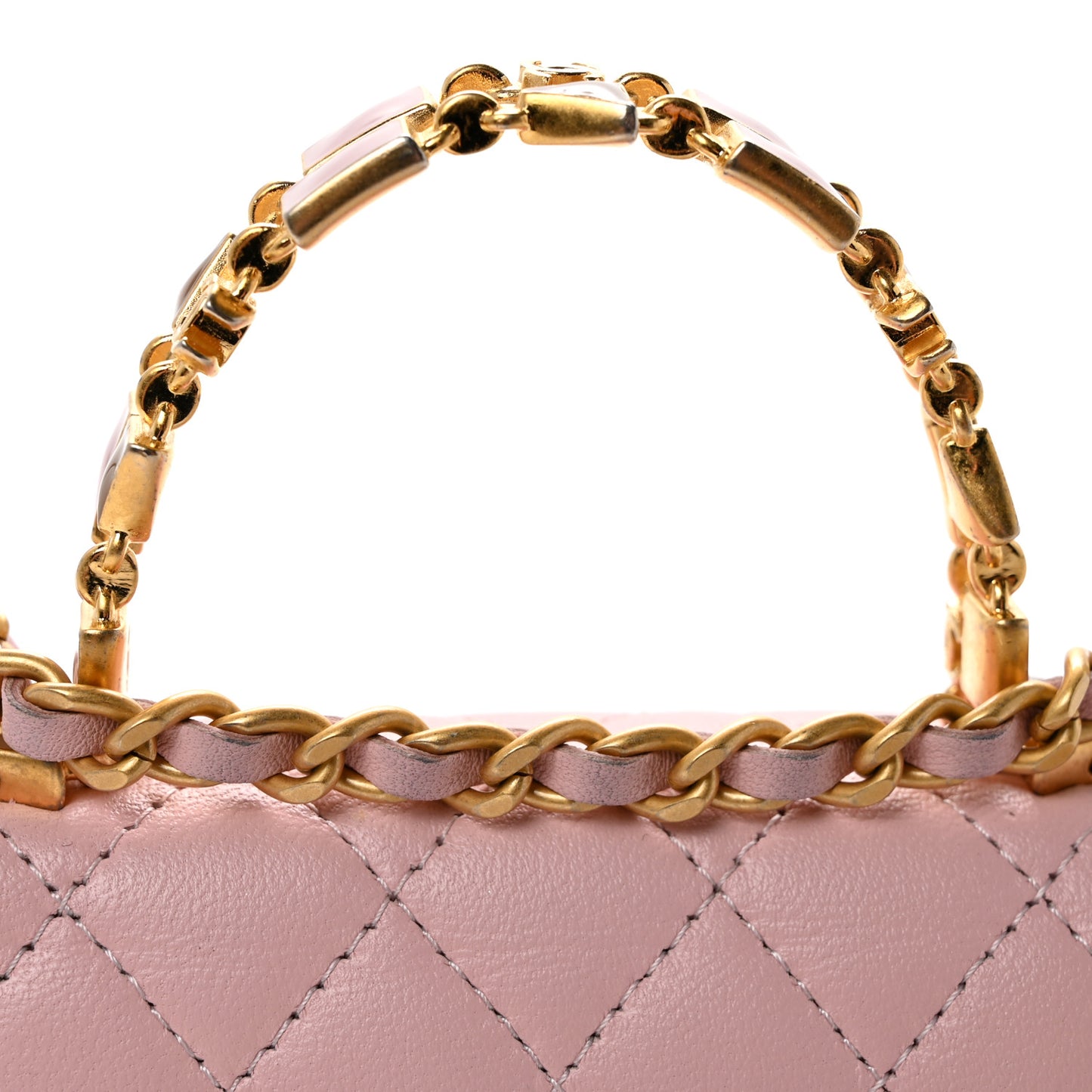 Lambskin Enamel Quilted Mini Top Handle Flap Pink