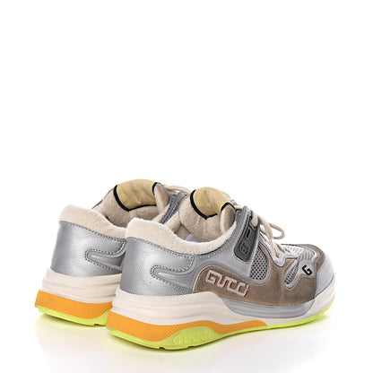 Gucci Metallic Calfskin Suede Womens Ultrapace Sneakers 36.5 Silver Oatmeal 4 of 10