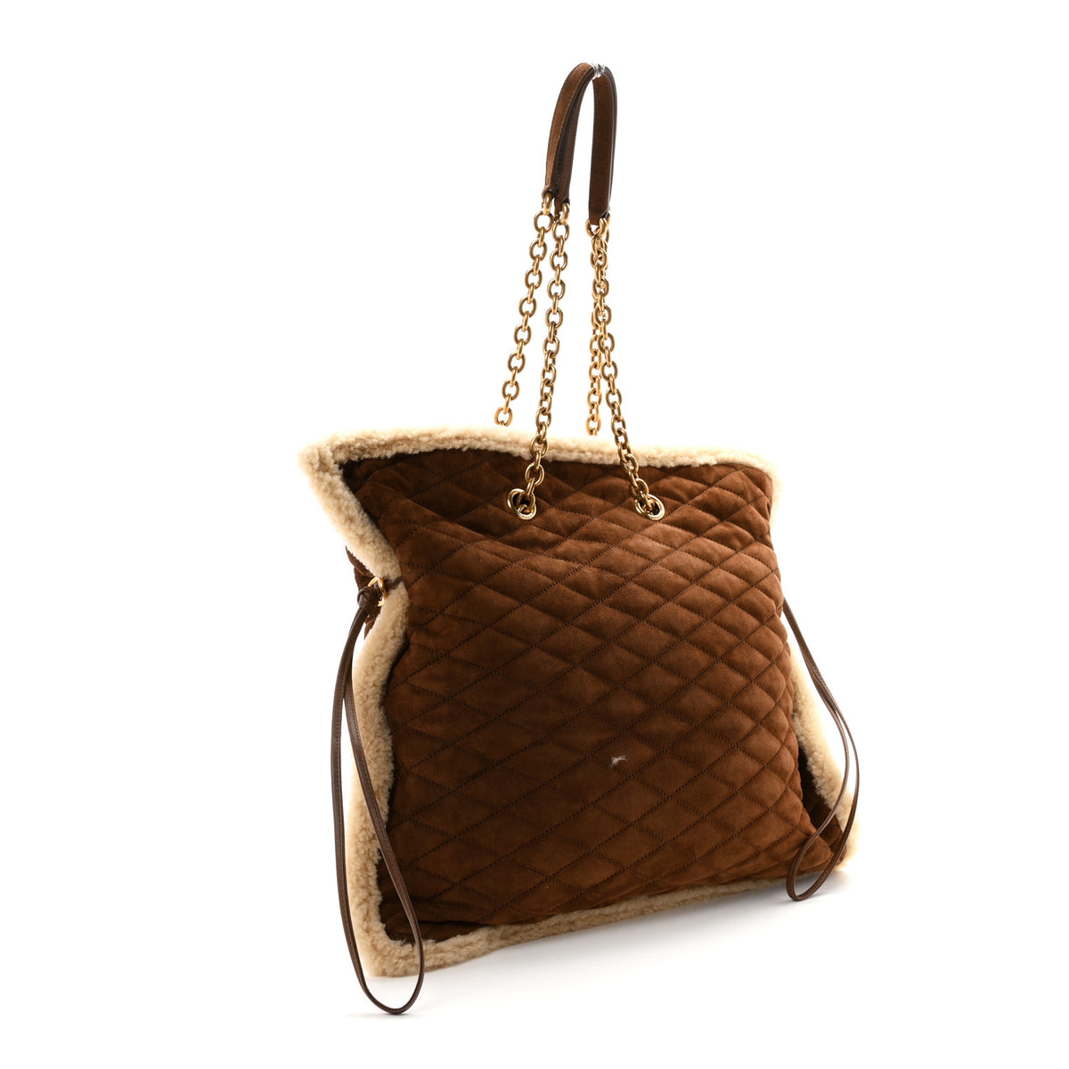 Saint Laurent Suede Shearling Quilted Le Pochon Dark Sigaro Natural Beige 3 of 10