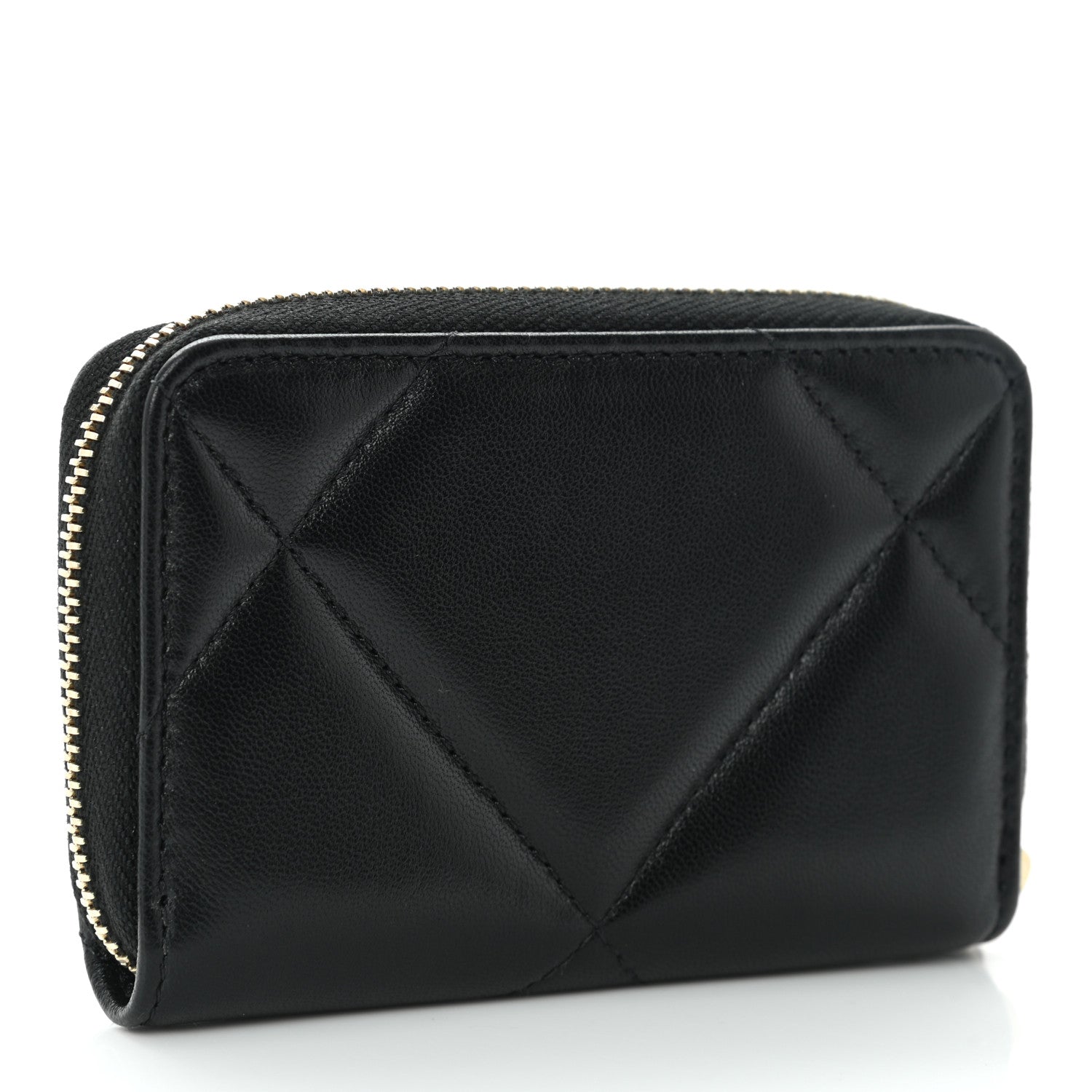 Chanel Lambskin Quilted Chanel 19 Zip Around Coin Purse Wallet Black 3 of 9