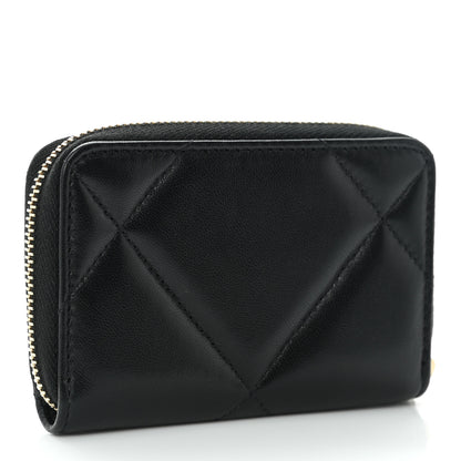Chanel Lambskin Quilted Chanel 19 Zip Around Coin Purse Wallet Black 3 of 9