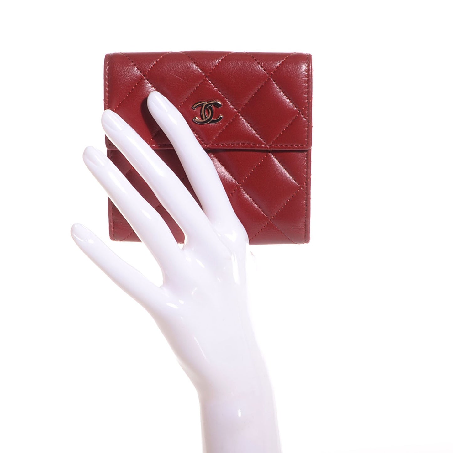 Lambskin Quilted French Wallet Red