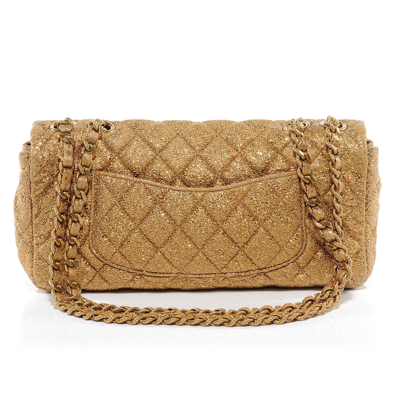Chanel Crackled Quilted East West Flap Metallic Gold 4 of 8