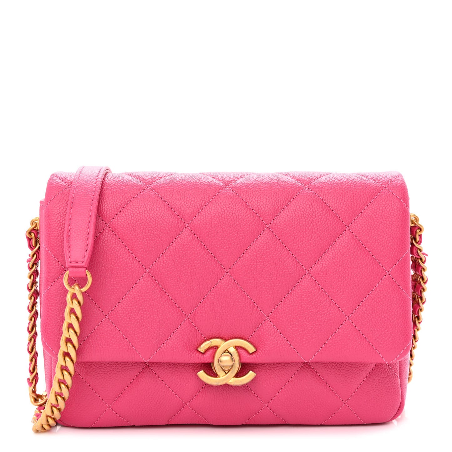 Shiny Caviar Quilted Small Chain Melody Flap Dark Pink