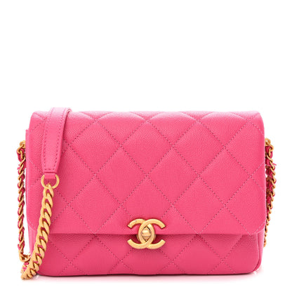 Chanel Shiny Caviar Quilted Small Chain Melody Flap Dark Pink 1 of 11