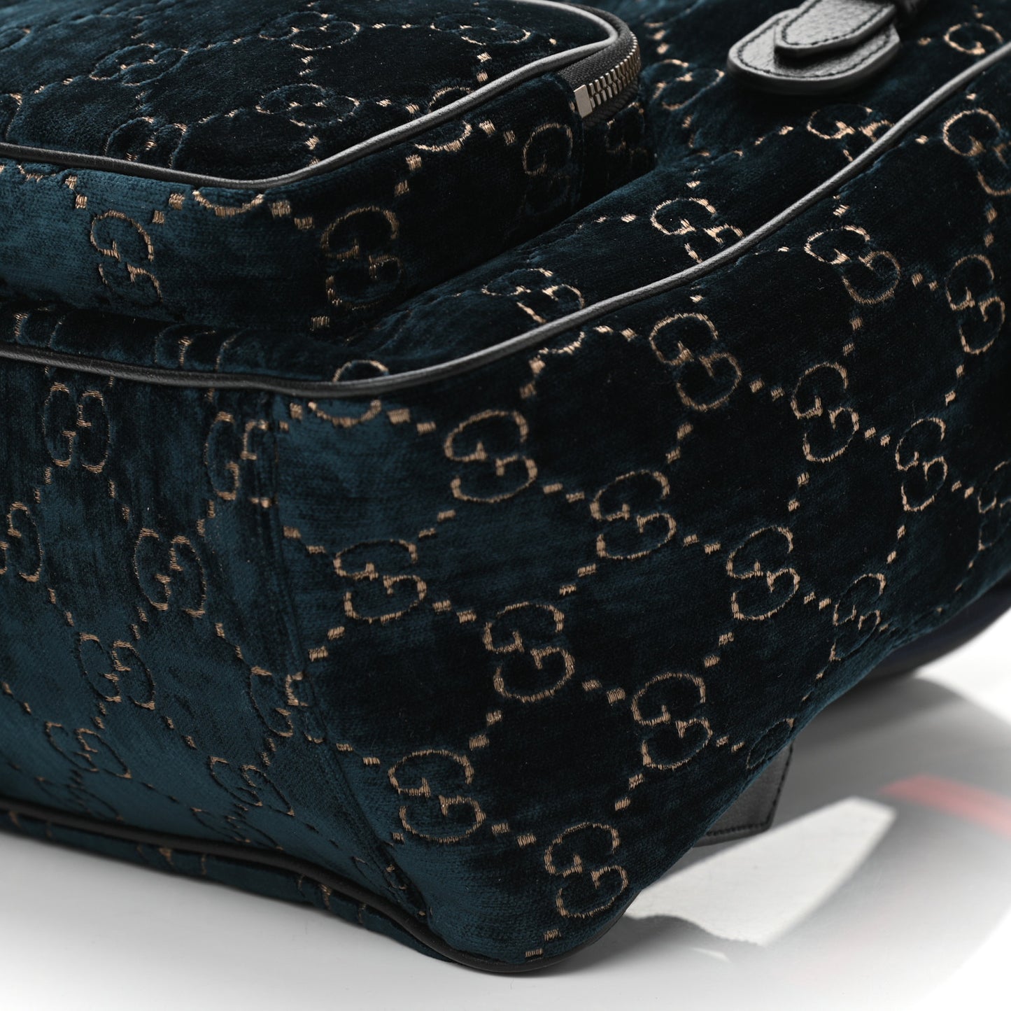 Velvet GG Monogram Textured Calfskin Web Small Double Buckle Backpack Blue Beige Black