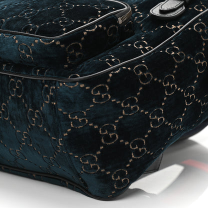 Gucci Velvet GG Monogram Textured Calfskin Web Small Double Buckle Backpack Blue Beige Black 10 of 11
