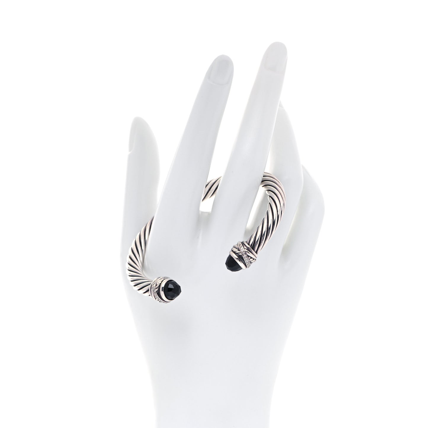 Sterling Silver Diamond Black Onyx 7mm Cable Classics Crossover Bracelet