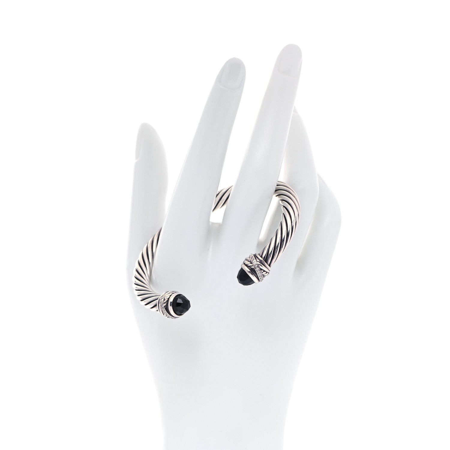 David Yurman Sterling Silver Diamond Black Onyx 7mm Cable Classics Crossover Bracelet 2 of 4